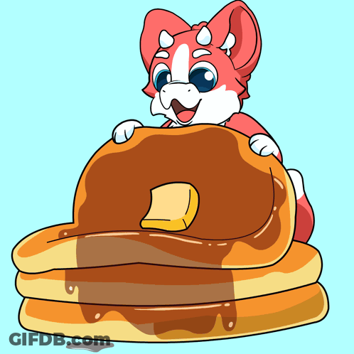 Cartoon Cat Holding Pancakes With Syrup And Butter GIF