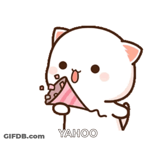Cartoon Cat Holding Party Hat Saying Yahoo GIF