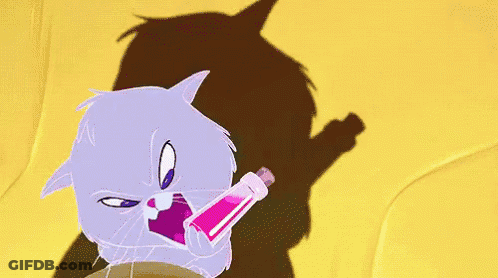 Cartoon Cat Holding Pink Bottle Saying I Win GIF