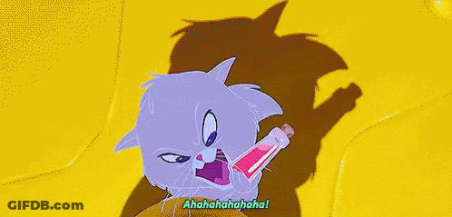 Cartoon Cat Holding Pink Liquid Saying I Win GIF