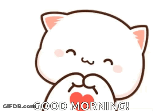 Cartoon Cat Holding Red Heart Saying Good Morning GIF