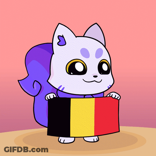Cartoon Cat Holding Red Yellow Black Stripe Flag GIF