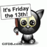 Cartoon Cat Holding Sign Saying It's Friday The 13Th GIF
