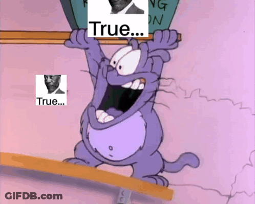 Cartoon Cat Holding Sign Saying True GIF