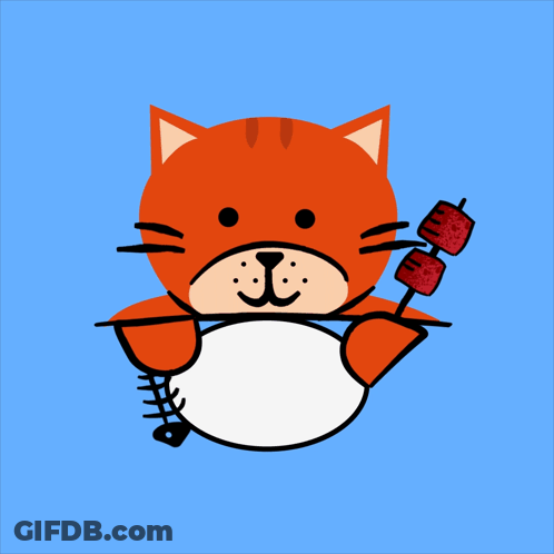 Cartoon Cat Holding Skewer With Fe GIF