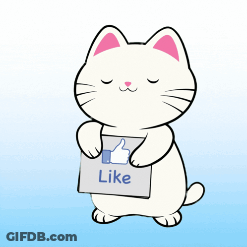 Cartoon Cat Holding Subscribe And Like Signs GIF