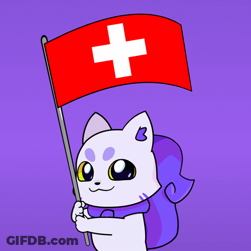 Cartoon Cat Holding Swiss Flag GIF