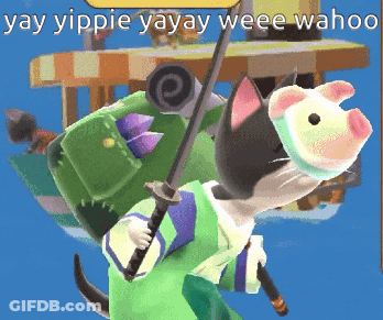Cartoon Cat Holding Sword Saying Yay Yippie Yayay Weee Wahoo GIF