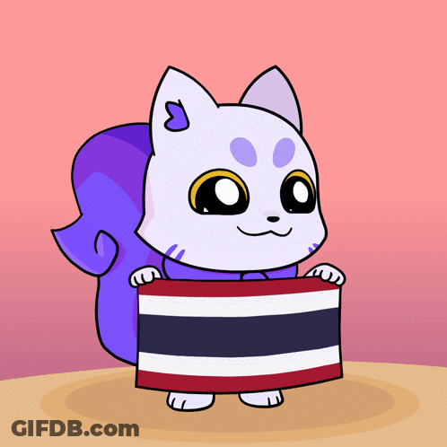 Cartoon Cat Holding Thai Flag GIF