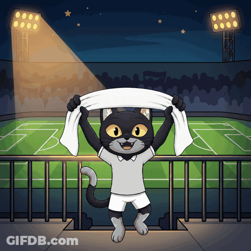 Cartoon Cat Holding White Towel In Stadium GIF
