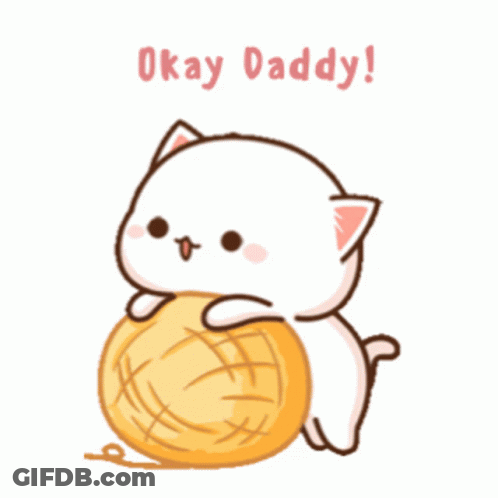 Cartoon Cat Holding Yarn Saying Okay Daddy GIF