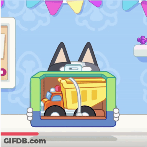 Cartoon Cat Holding Yellow Dump Truck GIF