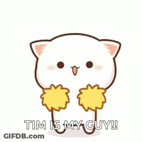 Cartoon Cat Holding Yellow Pom Poms Tim Is My Guy GIF