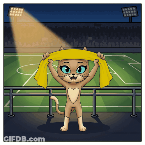Cartoon Cat Holding Yellow Scarf Over Head GIF