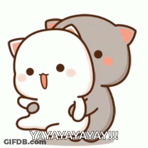 Cartoon Cat Hugging Another Cat Saying Yayayayay GIF