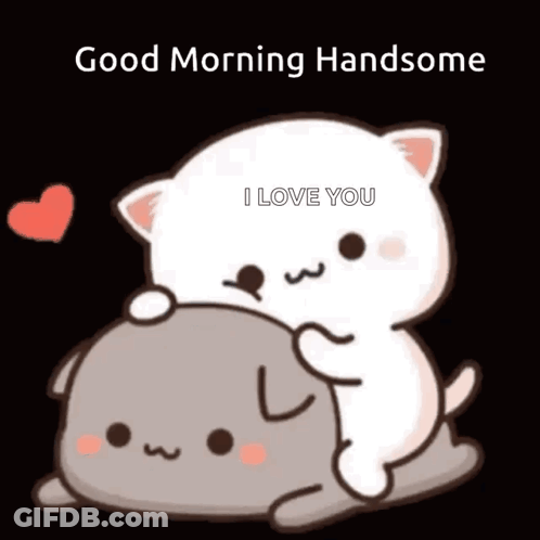 Cartoon Cat Hugging Another With Good Morning I Love You GIF
