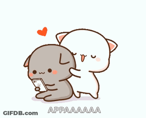 Cartoon Cat Hugging Another With Phone GIF