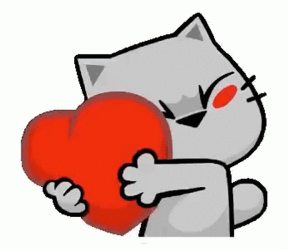 Cartoon Cat Hugging Corazon GIF
