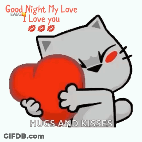 Cartoon Cat Hugging Heart Saying Good Night GIF
