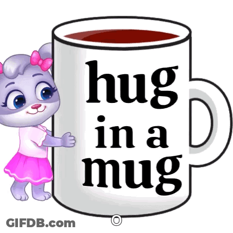 Cartoon Cat Hugging Mug Saying Hug In A Mug GIF