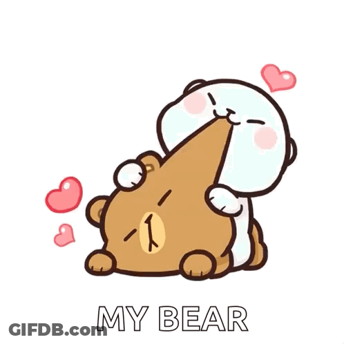 Cartoon Cat Hugging Teddy Bear Saying My Bear GIF