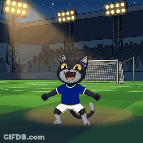 Cartoon Cat In Blue Shirt White Shorts Soccer Field GIF