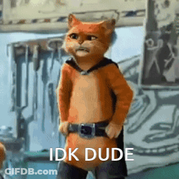 Cartoon Cat In Cape And Boots Saying Idk Dude GIF