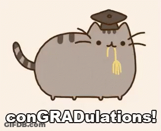Cartoon Cat In Graduation Cap Holding Fork GIF