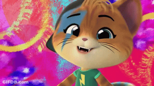 Cartoon Cat In Green Shirt With Lightning Bolt GIF