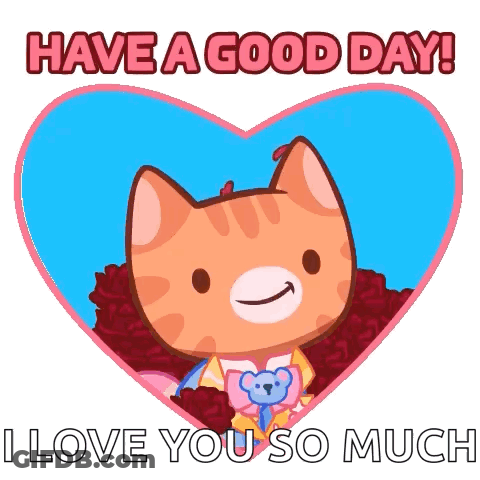 Cartoon Cat In Heart Have A Good Day I Love You GIF