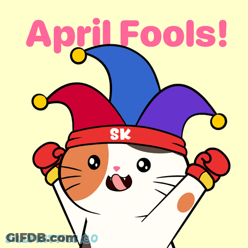 Cartoon Cat In Jester Hat Saying April Fools GIF