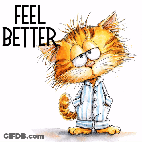 Cartoon Cat In Pajamas Saying Feel Better GIF