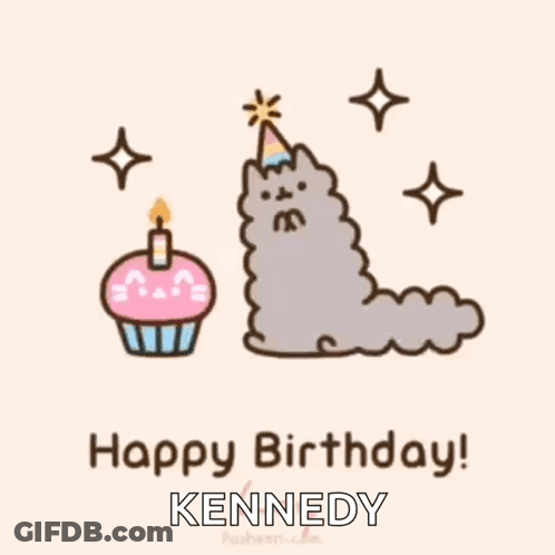 Cartoon Cat In Party Hat With Cupcake And Candle GIF