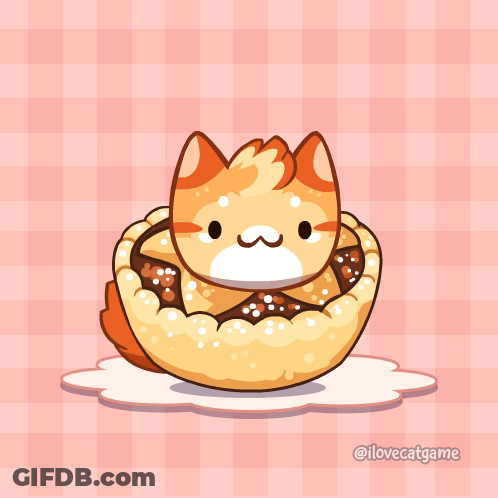 Cartoon Cat In Pie On Checkered Background GIF