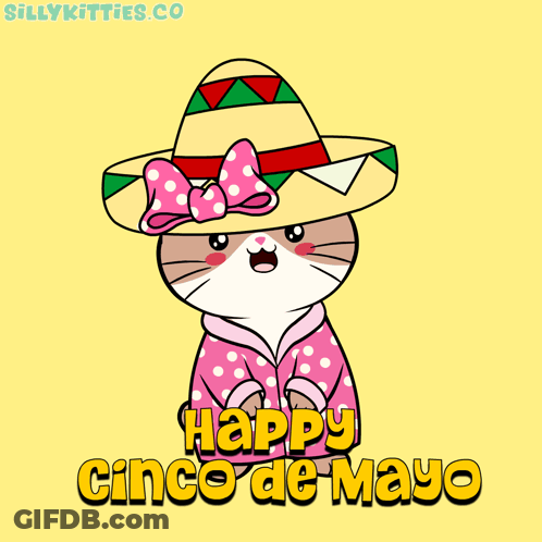 Cartoon Cat In Sombrero And Pink Jacket Says Happy Cinco De Mayo GIF