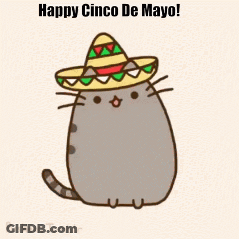 Cartoon Cat In Sombrero Celebrating Cinco De Mayo GIF