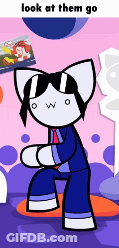 Cartoon Cat In Sunglasses And Tie Saying Look At Them Go GIF