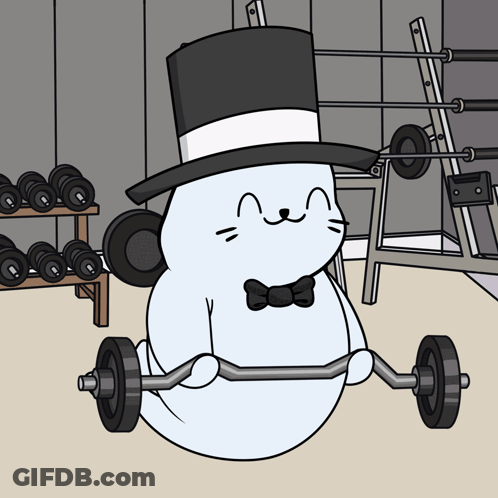 Cartoon Cat In Top Hat Lifting Barbell GIF