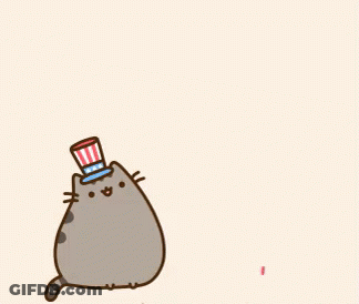 Cartoon Cat In Top Hat With Red White Blue Stripe GIF