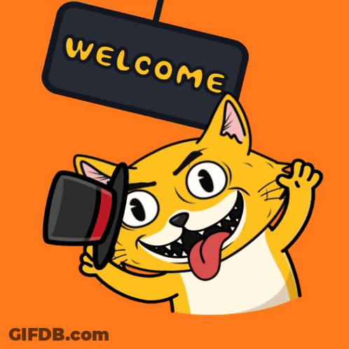 Cartoon Cat In Top Hat With Welcome Sign GIF