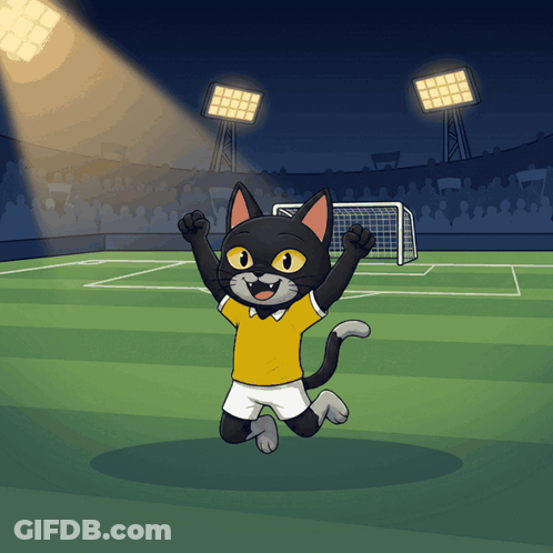 Cartoon Cat In Yellow Shirt And Shorts Jumping GIF