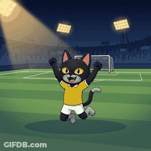 Cartoon Cat In Yellow Shirt And White Shorts Jumping GIF