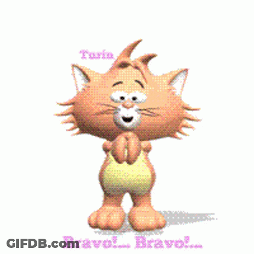 Cartoon Cat Jumping Saying Bravo GIF