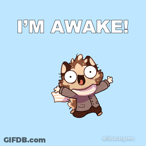 Cartoon Cat Jumping Saying Im Awake GIF