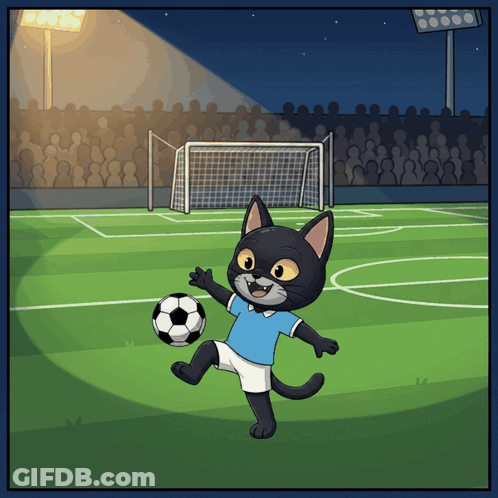 Cartoon Cat Kicking Soccer Ball GIF