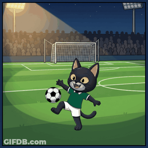 Cartoon Cat Kicking Soccer Ball GIF