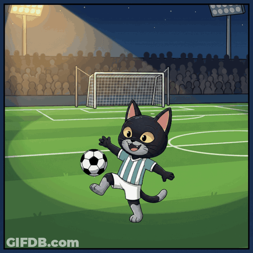 Cartoon Cat Kicking Soccer Ball GIF