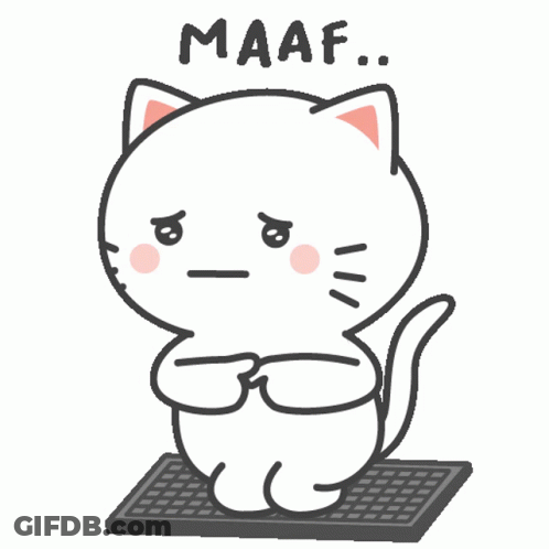 Cartoon Cat Kneeling On Keyboard Saying Maaf GIF