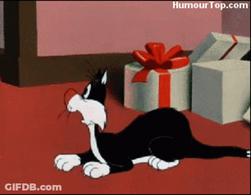 Cartoon Cat Laying By Gifts GIF