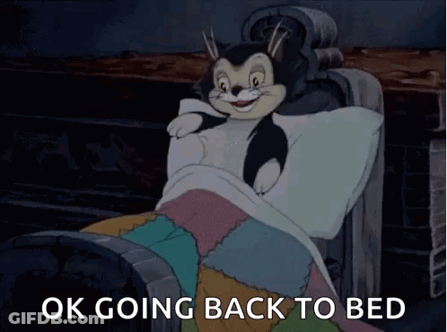 Cartoon Cat Laying In Bed Saying Ok Going Back To Bed GIF